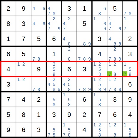 Sudoku Methode der eingeschlossenen Kandidaten Variante 1